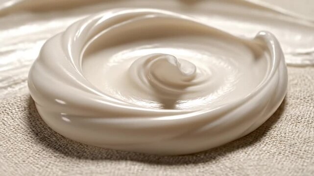 Luxurious white cream swirls with soft texture on a muted fabric