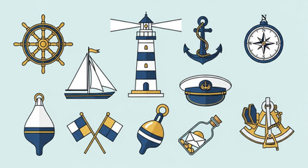 Nautical Maritime Objects Collection Vector Illustration. © Ahmad