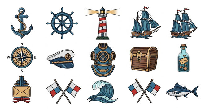 Nautical Maritime Symbols and Icons Collection.