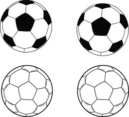 A large set of soccer ball vector illustrations featuring classic football designs in various styles for sports training competition fitness and athletic game.
