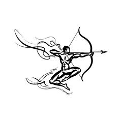 Fototapeta premium Dynamic archer illustration in action with bow drawn and flowing lines.