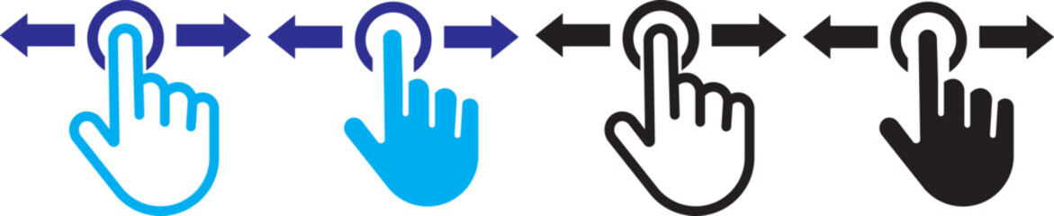 Swipe icon set. Swipe Multiple Style Icon Set Collection. Swipe icon set multiple style collection. Vector illustration. Hand gesture slide vector set. Slide left right finger icon set