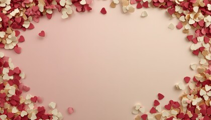 Obraz premium Numerous small heart shaped confetti pieces frame a soft, pale background surface
