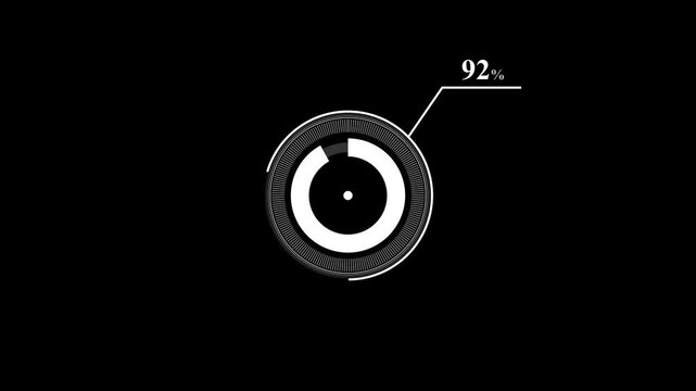 loading icon animation 92% circle. 92 percent circle round do nut chart infographic .Infographic Element with Alpha Channel. Motion graphics of percent HUD concept