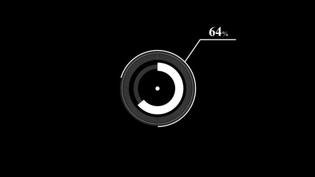 loading icon animation 64% circle. 64 percent circle round do nut chart infographic .Infographic Element with Alpha Channel. Motion graphics of percent HUD concept