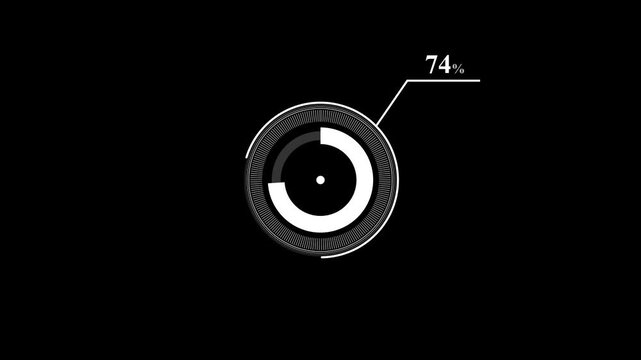 loading icon animation 74% circle. 74 percent circle round do nut chart infographic .Infographic Element with Alpha Channel. Motion graphics of percent HUD concept