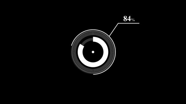 loading icon animation 84% circle. 84 percent circle round do nut chart infographic .Infographic Element with Alpha Channel. Motion graphics of percent HUD concept