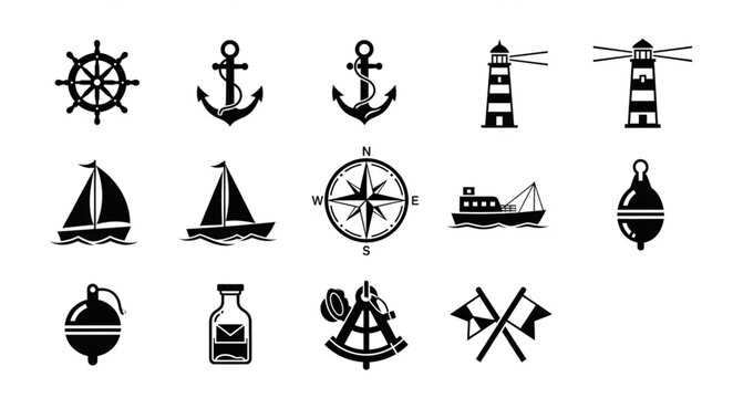 Nautical Icons Collection Vector Illustration.