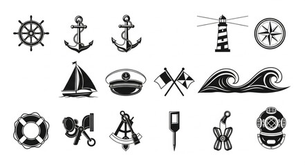 Nautical Icons Collection Vintage Style Marine Symbols. © emo