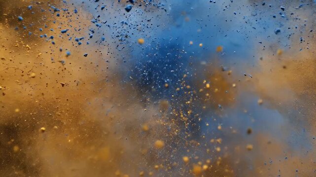 Hola Mohalla Macro Blue and Saffron Powder Explosion on Black Background