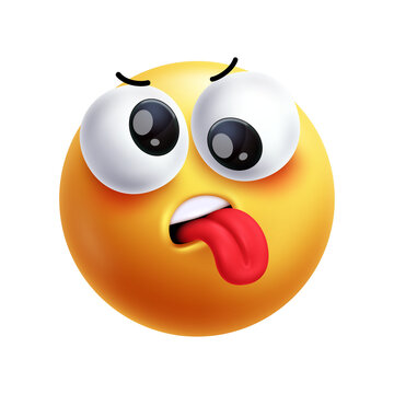 3D yellow emoji face sticking out tongue and rolling eyes, feeling goofy and playful, isolated on transparent background, png