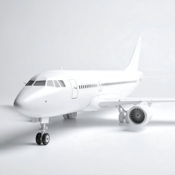 White airplane model, detailed and modern. High-key lighting, minimalistic. Clean design on a white background