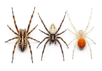 Obraz premium Three distinct arachnids displayed horizontally against a stark white background