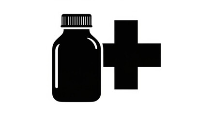 Obraz premium Medical bottle and plus sign illustration on a simple white background viewed from the front