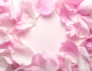 Soft Pink Flower Petals Frame a Blank Pink Background in Studio Lighting