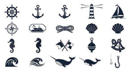 Nautical Icons Collection Sea Marine Symbols Set. © Chanyan