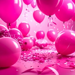 Festive Pink Balloons with Matching Confetti on Light Pink Background