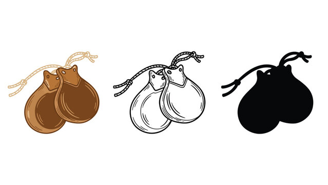 Three different styles of castanets are displayed on a white background.