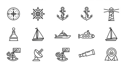 Nautical Icons Collection for Maritime Navigation and Adventure. © Janahchan