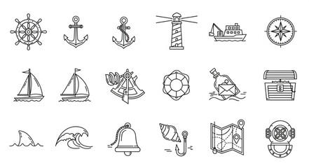 Nautical Icons Collection Hand Drawn Sketch Style. © Janahchan