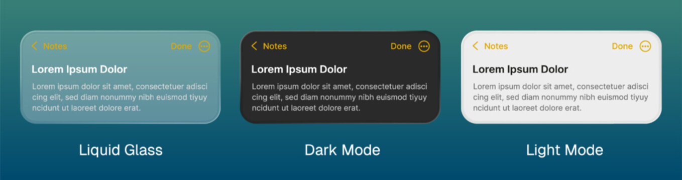 Notes user interface template. ui design with liquid glass style