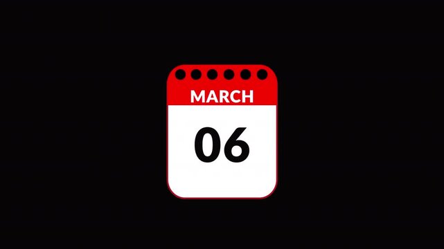 March month Calendar animation video .Flipping pages animated through days by days of the entire month. Calendar animation of March month. New year calendar video in transparent background.