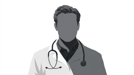 Fototapeta premium Flat gray doctor silhouette with stethoscope â€” minimalist medical figure
