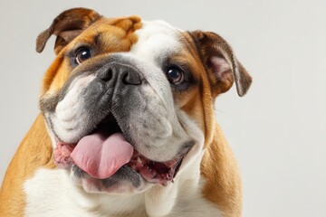 Fototapeta premium Funny bulldog portrait on a white background with playful expression
