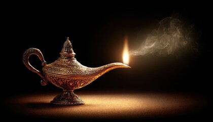 Mystical Genie Lamp with Smoke Emerging.