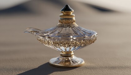 Ornate Glass and Gold Magic Lamp on a Table.