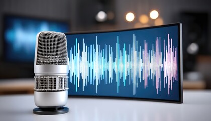 Professional Microphone Recording Audio Waves.