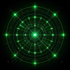Obraz premium Abstract Green Concentric Circles on Black Background with Geometric Patterns