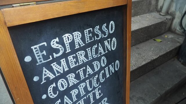 Coffee menu at a local cafe near the stairs