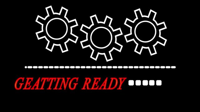geatting ready bar animation on black background. white color setting and update icon animate. neon rectangle box in loading bar animation concept.