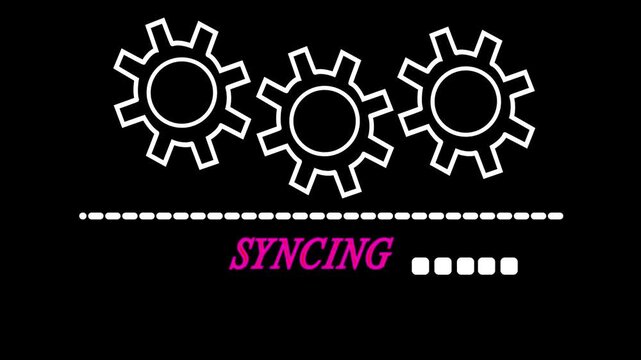 syncing bar animation on black background. white color setting and update icon animate. neon rectangle box in loading bar animation concept.