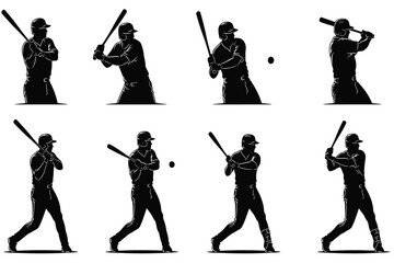 Baseball player hitting a ball in various stages