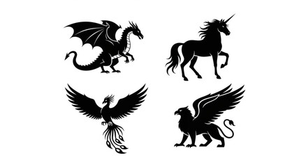 Obraz premium Mythical Creatures Silhouette Collection Fantasy Beasts.