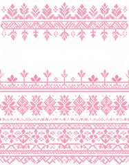 Pink Folk Art Pattern on White Background Repetitive Ethnic Ornament