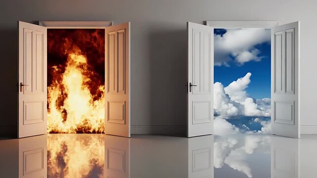 The Ultimate Choice Between Two Doors Heaven and Hell Concept.