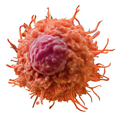 Detailed 3D render of a single spiky orange cell with a pink nucleus, isolated