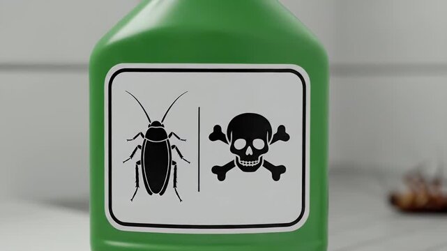 Pest control spray for cockroach infestation in a bathroom.
