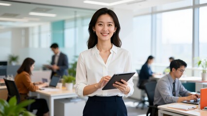 Obraz premium Woman in office with tablet