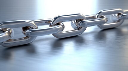 Obraz premium Closeup of interlocking polished steel chain links with a strong metallic sheen