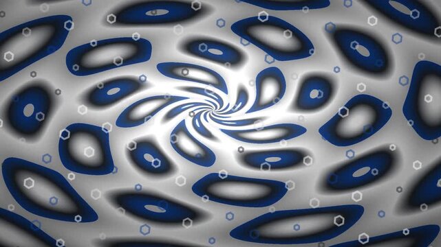 Dynamic Abstract Swirl Motion in Blue and White Waves Observing Optical Rings