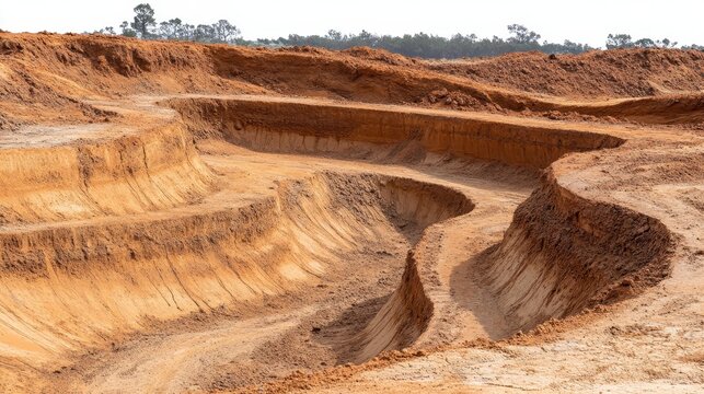 Dry eroded landscape shows soil degradation and barren terrain due to desertification