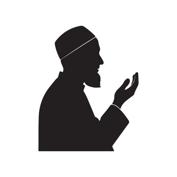Muslim old man duaa silhouette vector flat illustration design on white back ground