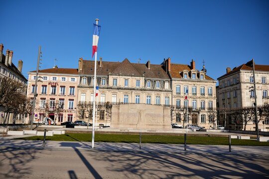French municipal building with flag and classic facade on Chalon sur Saone 