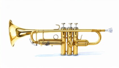 Fototapeta premium Golden Brass Trumpet on White Background