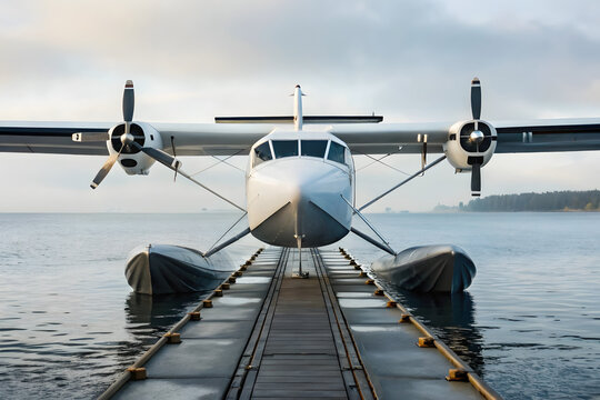 A white de havilland canada dhc 6 twin otter seaplane rests on a wooden dock over calm water