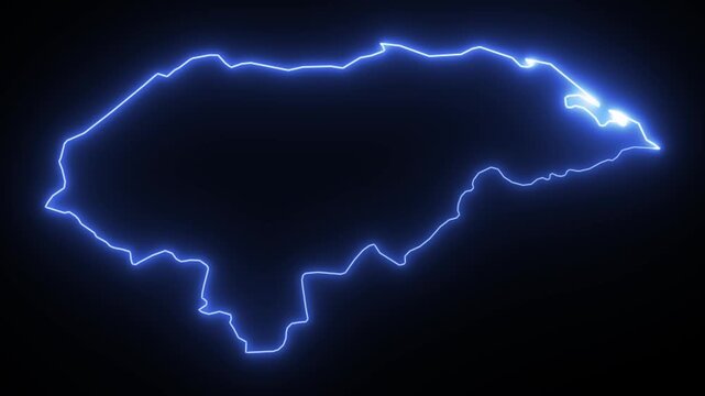 Honduras neon outline map glowing on black background